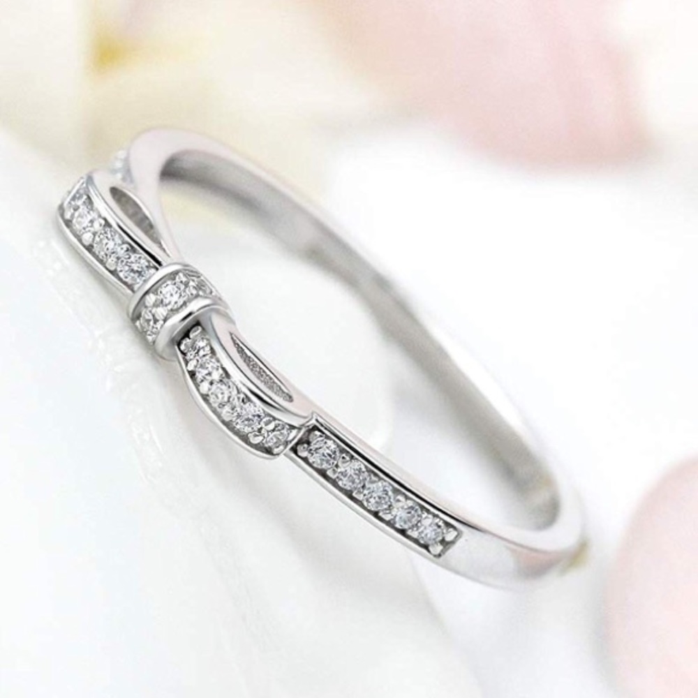 Sterling Silver Bow Rings Cubic Zirconia - Picture 4 of 6